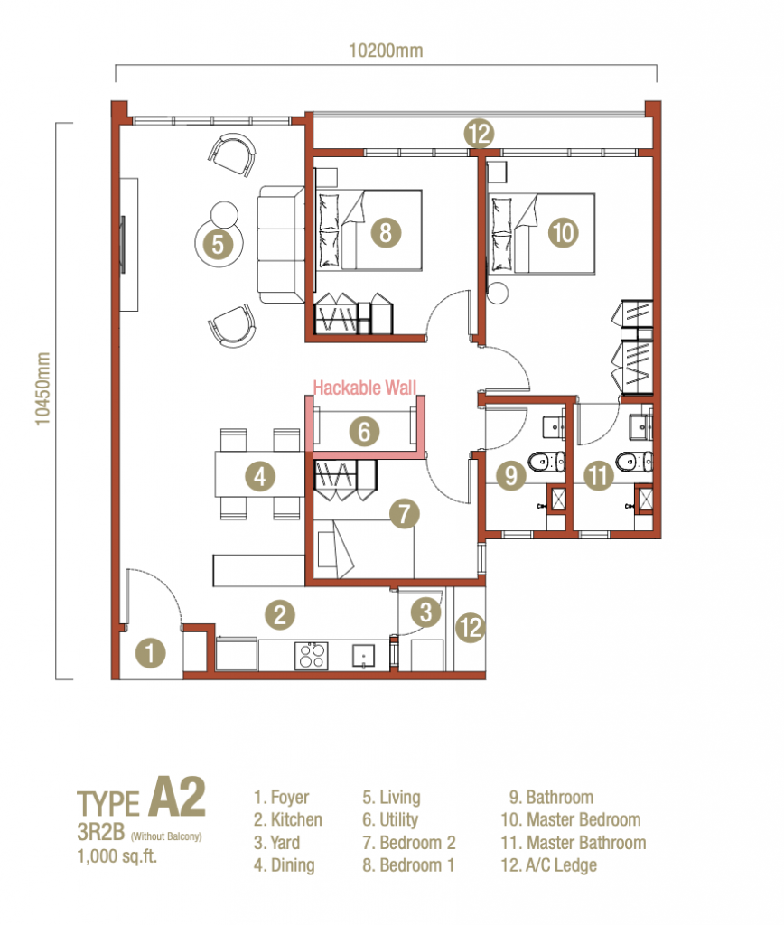 Type A2 : 1000sf