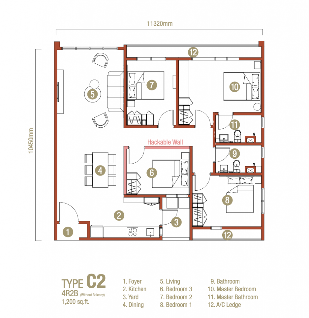 Type C1: 1200sf