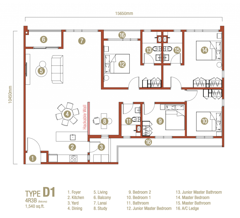 Type D1: 1540sf